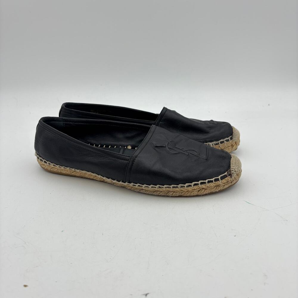 YSL Saint Laurent Logo Leather Espadrille Shoes Women's 39 US 9 - Picture 2 of 15
